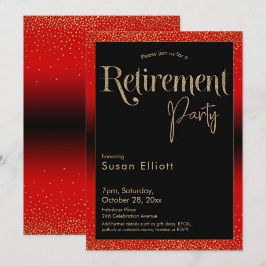 Invitation Parties scintillant d'or de la partie de retraite (Devant / Derrière)