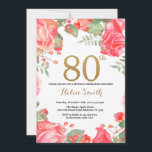 Invitation Parties scintillant d'or de la Red Floral 80th Bir<br><div class="desc">Invitation à l'anniversaire de la florale rouge pour les femmes. Aquarelle Fleur botanique florale. Parties scintillant d'or. Pignons Roses Fleurs Florales. Anniversaire adulte.
Pour plus de personnalisation,  cliquez sur le bouton "Customiser" et utilisez notre outil de conception pour modifier ce modèle.</div>
