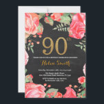 Invitation Parties scintillant d'or de la Red Floral 90th Bir<br><div class="desc">Invitation à l'anniversaire de la Florale Rouge pour les femmes. Aquarelle Fleur botanique florale. Parties scintillant d'or. Arrière - plan de tableau de bord. Pignons Roses Fleurs Florales. Anniversaire adulte.
Pour plus de personnalisation,  cliquez sur le bouton "Customiser" et utilisez notre outil de conception pour modifier ce modèle.</div>