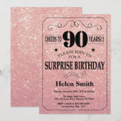 Invitation Parties scintillant d'or de la rose rose 90e anniv (Devant / Derrière)