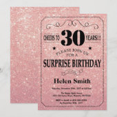 Invitation Parties scintillant d'or de la rose rose rose du 3 (Devant / Derrière)