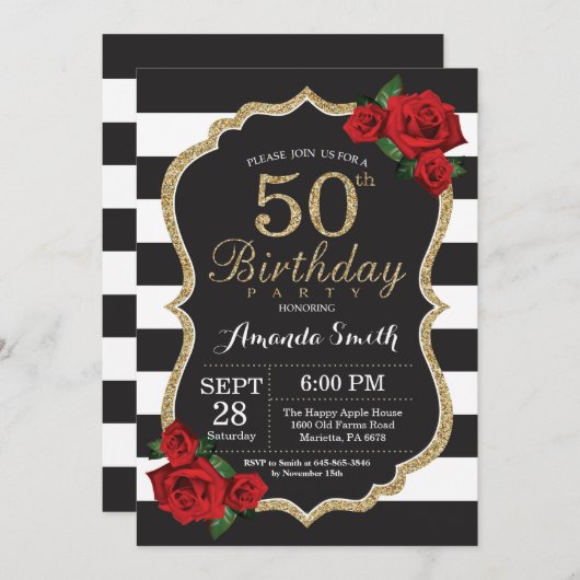 Invitation Parties scintillant d'or de l'Invitation d'anniver (Devant / Derrière)