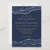 Invitation Parties scintillant d'or de marbre bleu marine Mar (Devant)