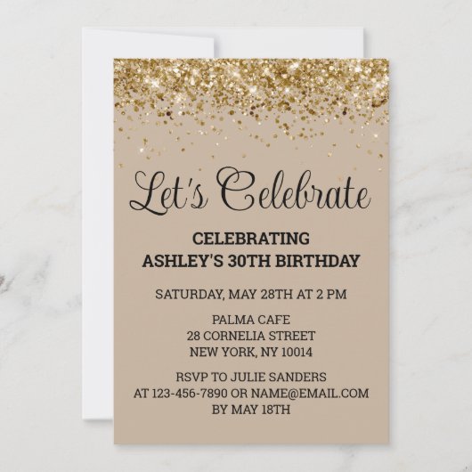 Invitation Parties scintillant d'or de sable 30e anniversaire (Devant)