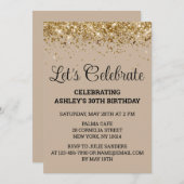 Invitation Parties scintillant d'or de sable 30e anniversaire (Devant / Derrière)