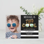 Invitation Parties scintillant d'or Deux cool fête d'annivers (Debout devant)