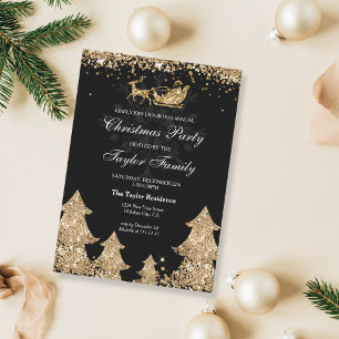 Invitation Parties scintillant d'or d'hiver Christmas Tree Pa