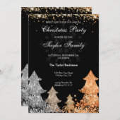 Invitation Parties scintillant d'or d'hiver Noël Arbre de fêt (Devant / Derrière)