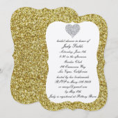 Invitation Parties scintillant d'or Diamond Heart Fête des ma (Devant / Derrière)