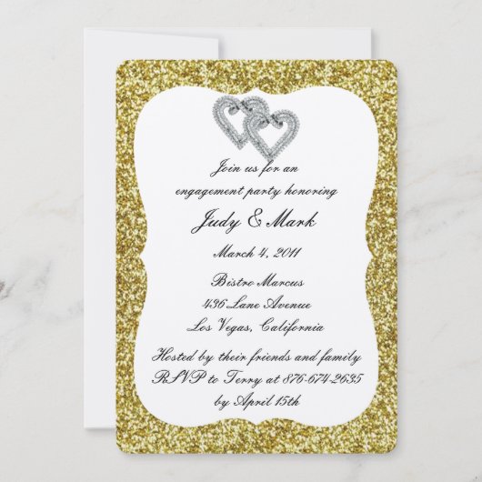 Invitation Parties scintillant d'or Diamond Hearts (Devant)