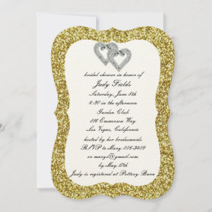 Invitation Parties scintillant d'or Diamond Hearts Fête des m