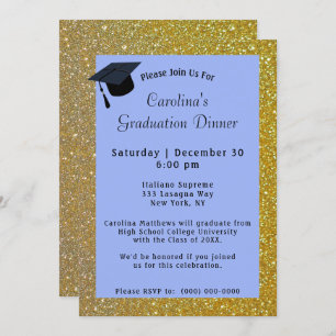 Invitation Parties scintillant d'or Dîner Blue Graduation