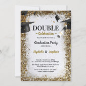 Invitation Parties scintillant d'or Double diplôme Deux diplô (Devant)
