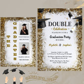 Invitation Parties scintillant d'or Double diplôme Deux diplô