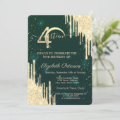 Invitation Parties scintillant d'or Drips Vert 40e anniversai (Debout devant)