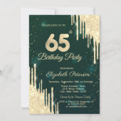 Invitation Parties scintillant d'or Drips Vert 65e anniversai (Devant)