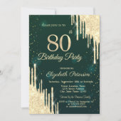 Invitation Parties scintillant d'or Drips Vert 80e anniversai (Devant)
