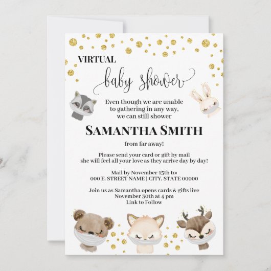 Invitation Parties scintillant d'or du Baby shower virtuel de (Devant)