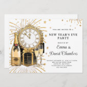 Invitation Parties scintillant d'or du Nouvel An 2024 (Devant / Derrière)