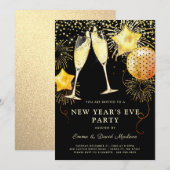 Invitation parties scintillant d'or du Nouvel An 2024 sur le  (Devant / Derrière)