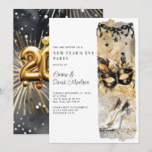 Invitation Parties scintillant d'or du Nouvel An 2025 (Devant / Derrière)