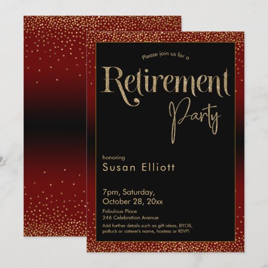 Invitation Parties scintillant d'or du Parti de la retraite s (Devant / Derrière)