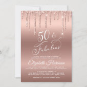 Invitation Parties scintillant d'or du Rose de la fête du 50e (Devant)