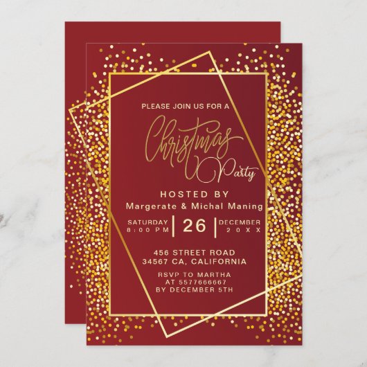 Invitation Parties scintillant d'or éclaire Noël Soirée (Devant / Derrière)