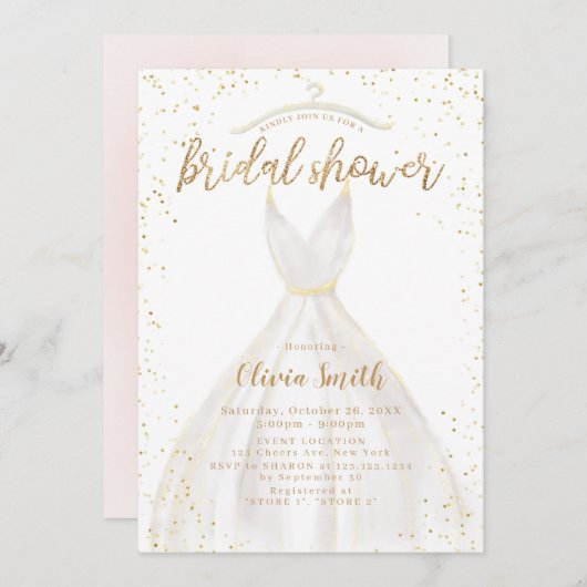 Invitation Parties scintillant d'or élégante robe de mariage (Devant / Derrière)