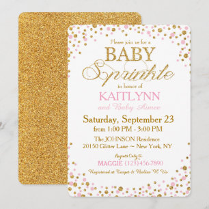 Invitation Parties scintillant d'or et Baby shower de saupoud