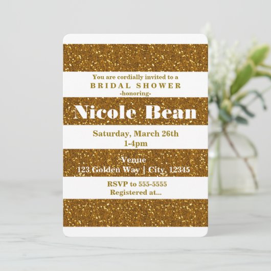 Invitation Parties scintillant d'or et bandes blanches Invita (Debout devant)