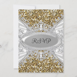 Invitation Parties scintillant d'or et diamant Tiara Sweet 16
