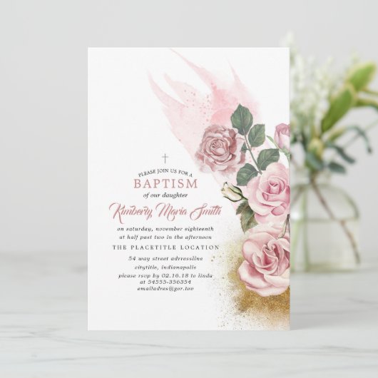 Invitation Parties scintillant d'or et Dusty Roses filles Bap (Debout devant)