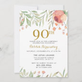 Invitation Parties scintillant d'or et fleurs d'aquarelle 90e (Devant)