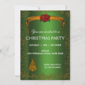 Invitation Parties scintillant d'or et Noël vert (Devant)