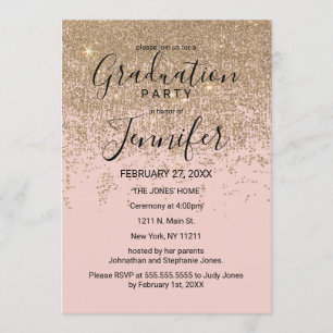 Invitation Parties scintillant d'or étincelle Blush Pink Grad