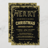 Invitation Parties scintillant d'or étincelles Joyeux dîner d (Devant / Derrière)