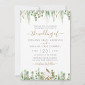 Invitation Parties scintillant d'or Eucalyptus Mariage vert (Devant)