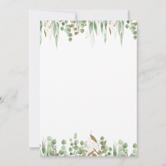 Invitation Parties scintillant d'or Eucalyptus Mariage vert (Dos)