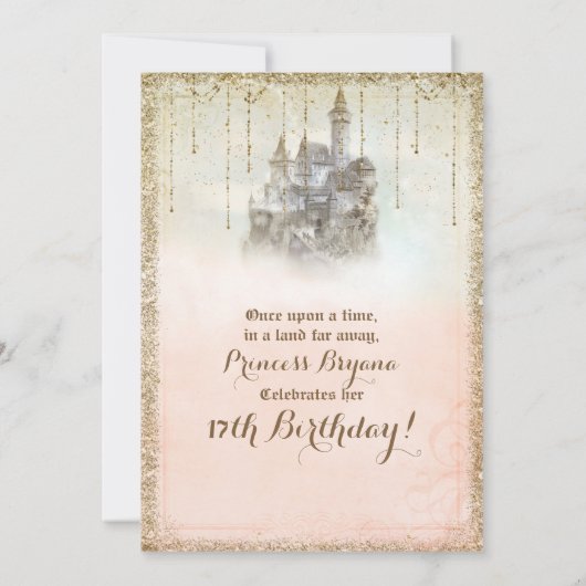 Invitation Parties scintillant d'or Fairytale Storybook Castl (Dos)