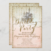 Invitation Parties scintillant d'or Fairytale Storybook Castl (Devant / Derrière)