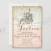 Invitation Parties scintillant d'or Fairytale Storybook Castl (Devant)