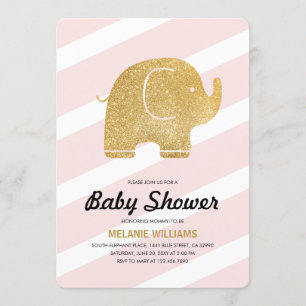 Invitation Parties scintillant d'or Faux Eléphant Baby shower