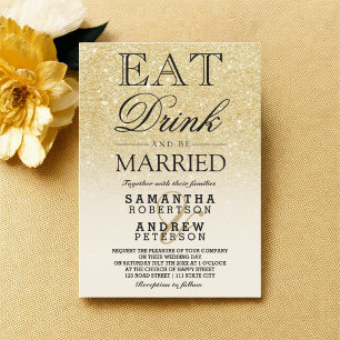 Invitation Parties scintillant d'or Faux ivoire ombre manger
