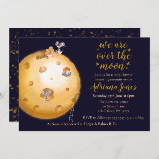 Invitation parties scintillant d'or Faux, lune de fromage et  (Devant / Derrière)