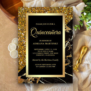 Invitation Parties scintillant d'or Faux Marbre d'or noir Qui