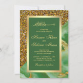 Invitation Parties scintillant d'or Faux Marbre vert Mariage  (Devant)