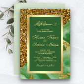 Invitation Parties scintillant d'or Faux Marbre vert Mariage 
