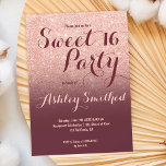 Invitation Parties scintillant d'or faux rose moderne bordeau<br><div class="desc">Une douche à parties scintillant d'or rose,  fausse et moderne,  sombre avec bloc de couleur bordeaux Sweet 16 anniversaire invitation avec or rose ombre motif s'estompe sur un arrière - plan merlot bordeaux. Parfait pour un Sweet sixteen princesse,  parfait pour elle,  la fashionista qui aime motif moderne et glam</div>