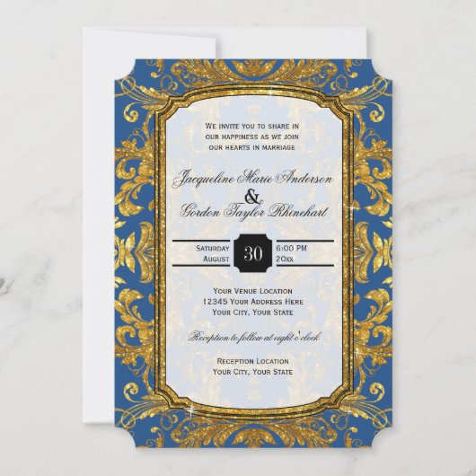 Invitation Parties scintillant d'or Faux Style de billet Typo (Devant)